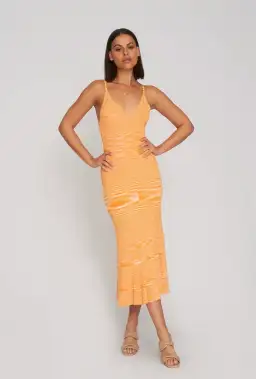 By Johnny V Flare Knit Midi Dress In Mandarin Marle Size M/Au 10 for rent on The Volte - image 1