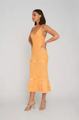 By Johnny V Flare Knit Midi Dress In Mandarin Marle Size M/Au 10 for rent on The Volte - image 2