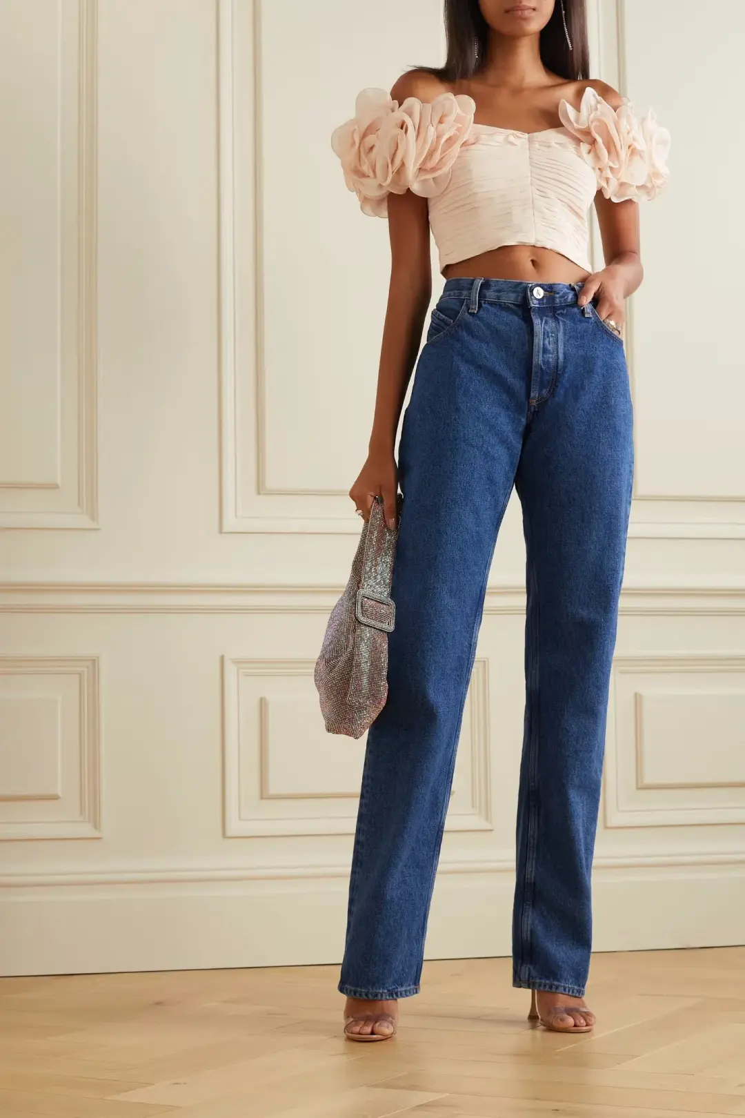 Magda Burtym Ruffled Flower Shoulder Top Blush Size 10 for rent on The Volte - main image