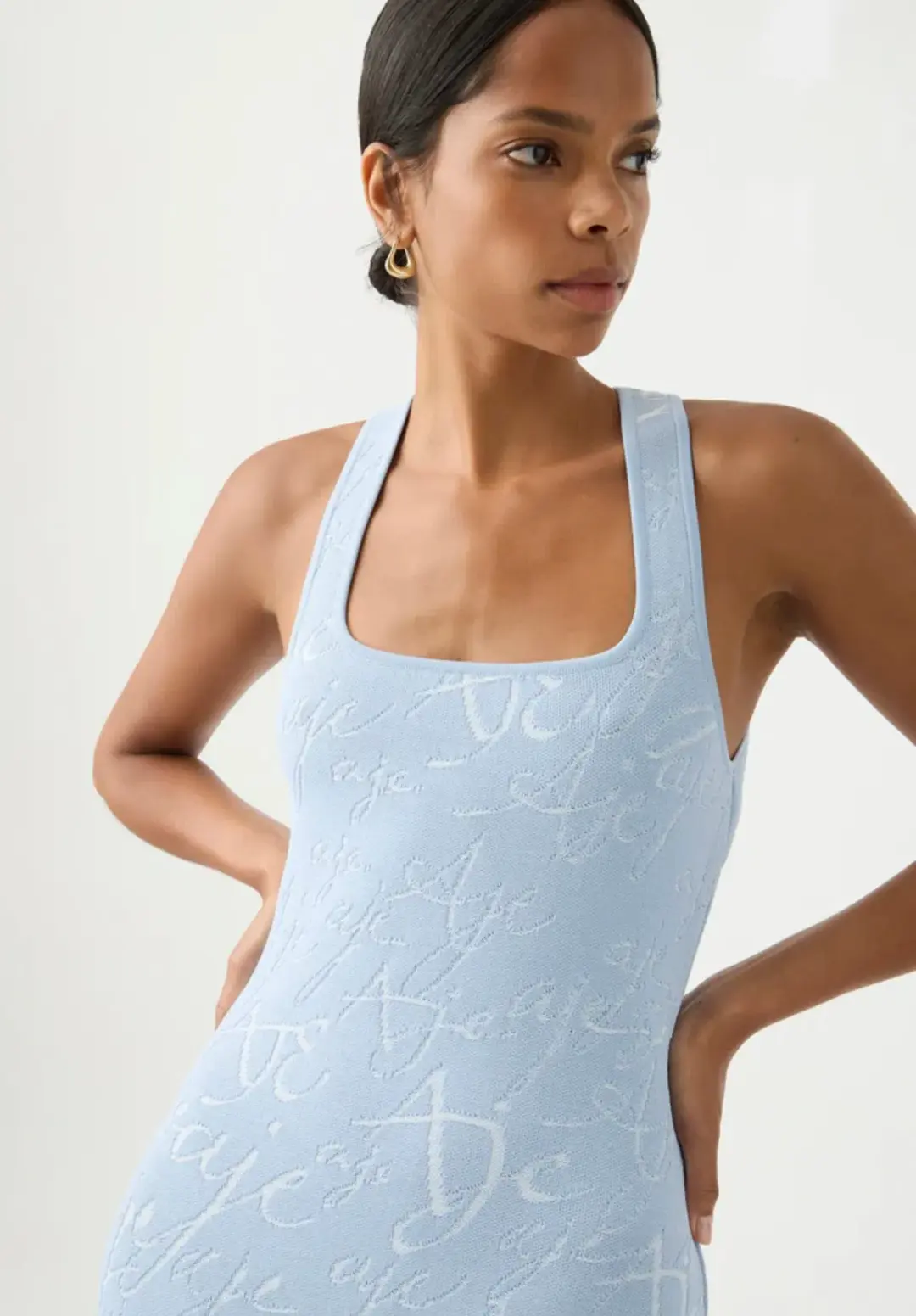 Aje Soleil Knit Mini Dress Blue Size 8 / S for rent on The Volte - main image