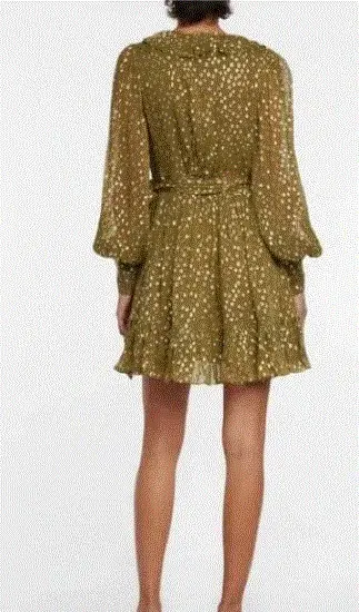 Zimmermann Lurex Wrap Mini Dress Khaki Size 1 / 10 AU - Image 4