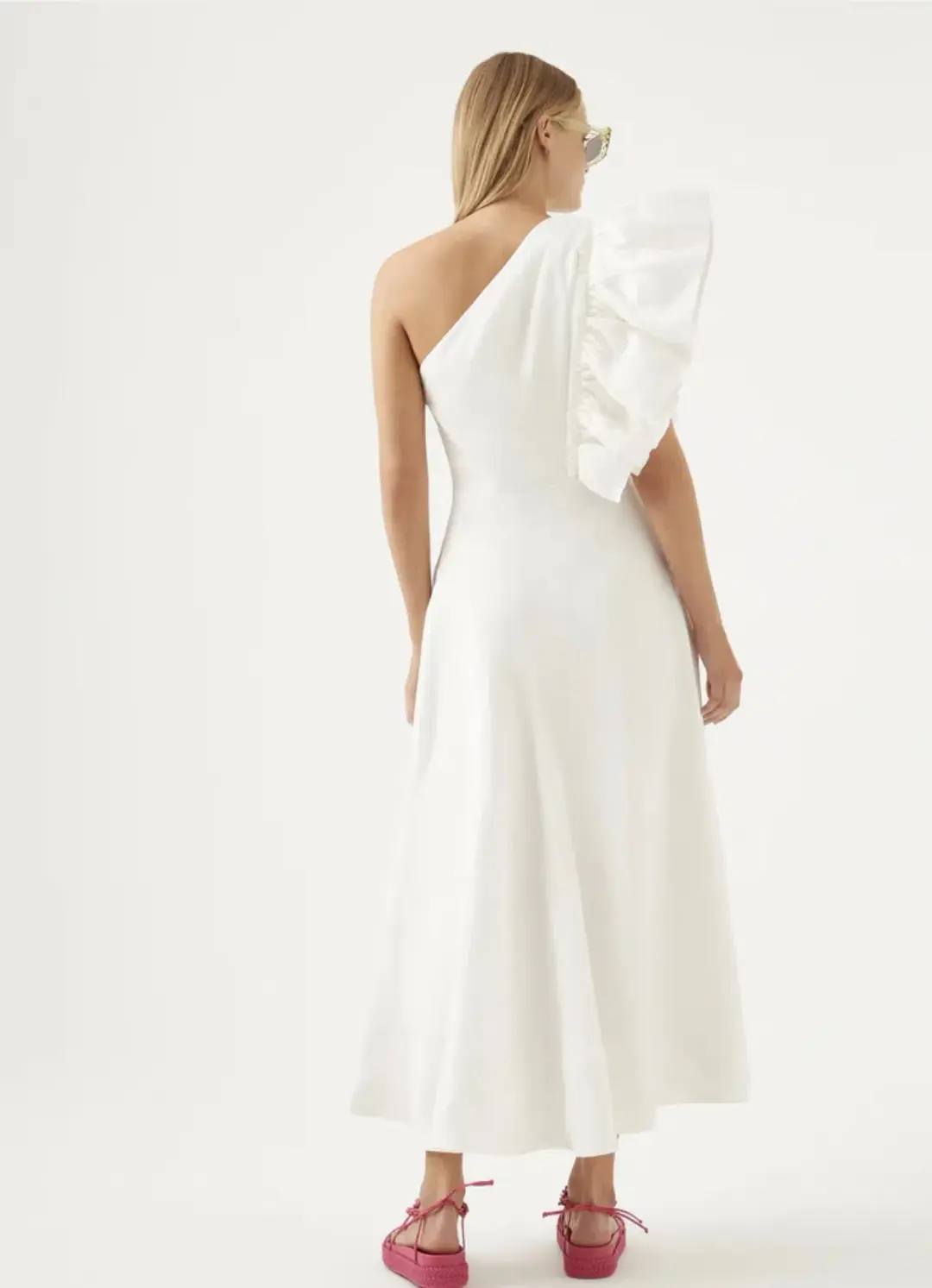 Bonjour Asymmetric Midi Dress Ivory Size 8 for rent on The Volte - main image