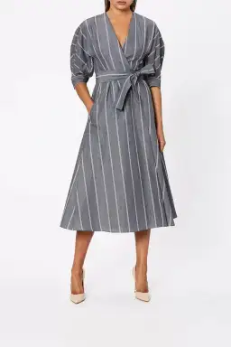 Scanlan Theodore The Stripe Cotton Wrap Dress Grey Size 6 for rent on The Volte - image 2