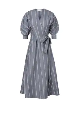 Scanlan Theodore The Stripe Cotton Wrap Dress Grey Size 6 for rent on The Volte - image 5