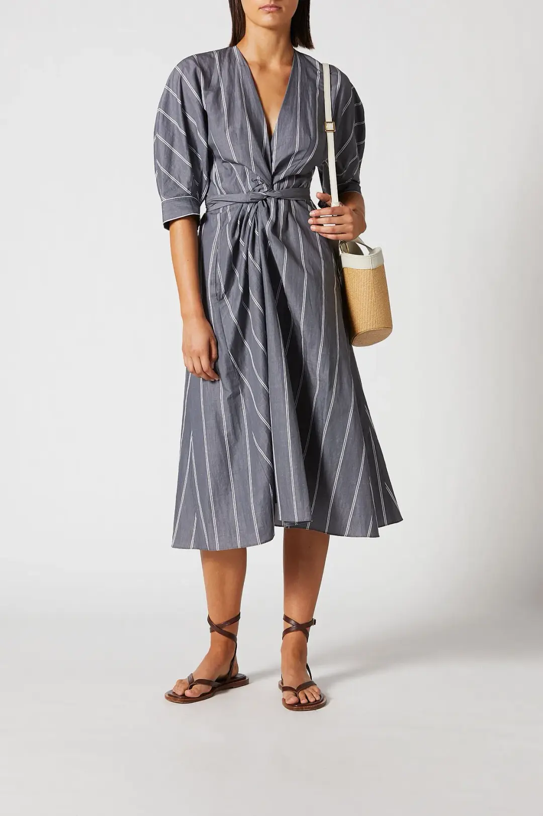 Scanlan Theodore The Stripe Cotton Wrap Dress Grey Size 6 for rent on The Volte - main image