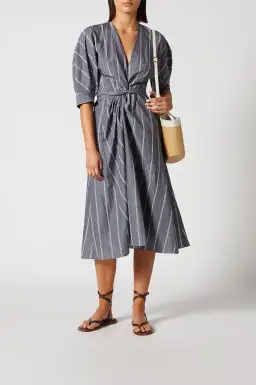 Scanlan Theodore The Stripe Cotton Wrap Dress Grey Size 6 for rent on The Volte - image 1