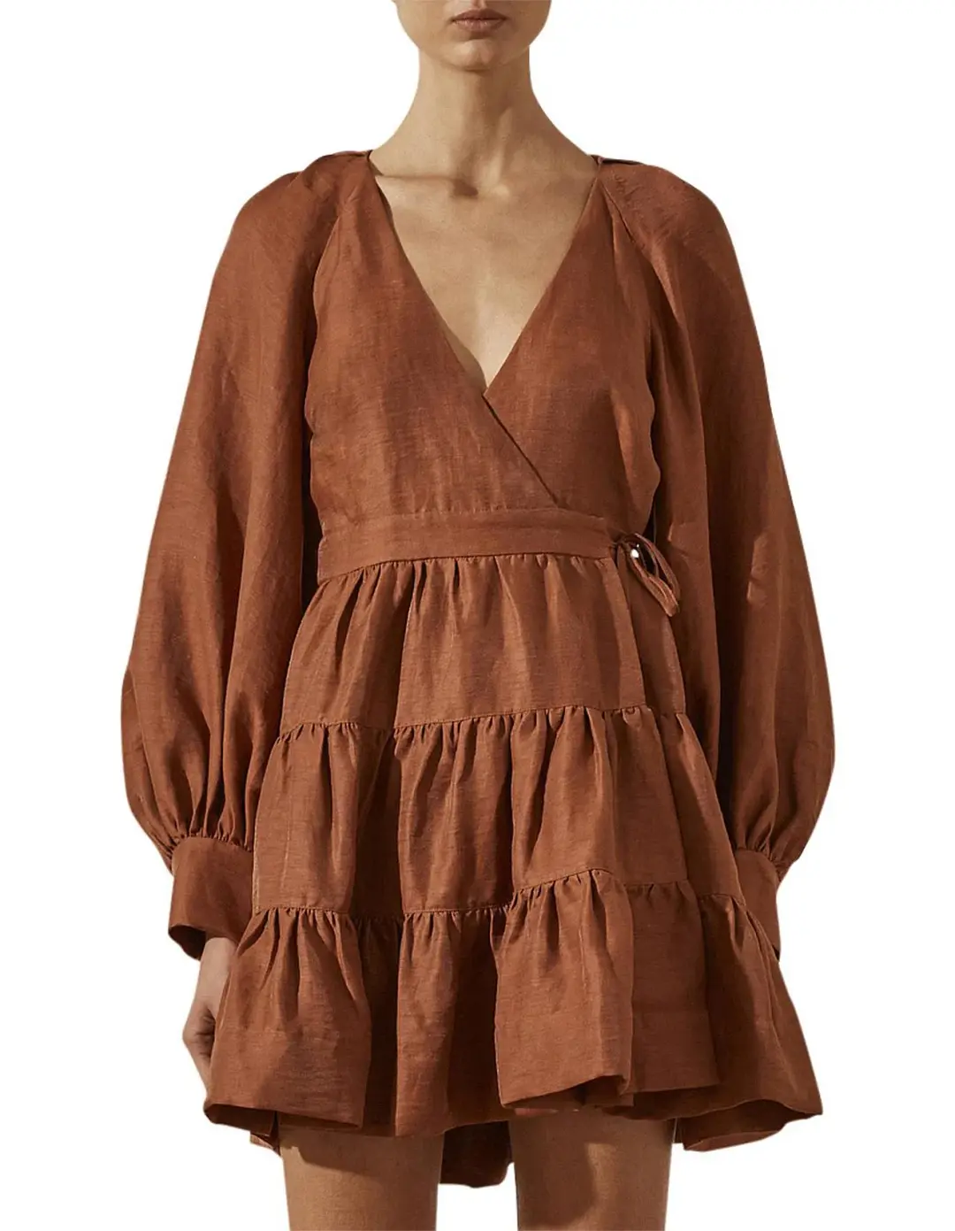 Shona Joy Elsa Wrap Mini Dress Burnt Red Size 8 for rent on The Volte - main image