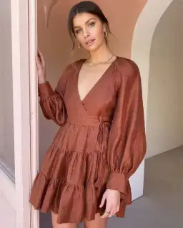 Shona Joy Elsa Wrap Mini Dress Burnt Red Size 8 for rent on The Volte - image 1