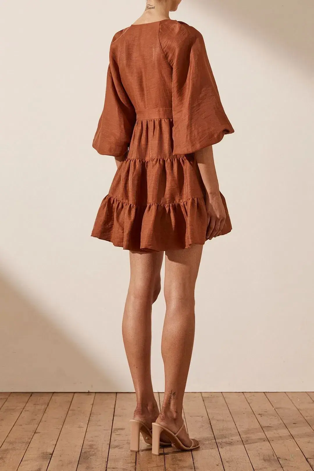 Shona Joy Elsa Wrap Mini Dress Burnt Red Size 8 for rent on The Volte - main image