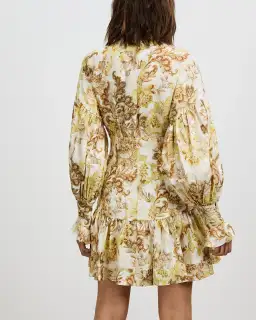 Alémais Bernadette Corset Mini Dress Long Sleeve Linen Print Size 8 for rent on The Volte - image 5