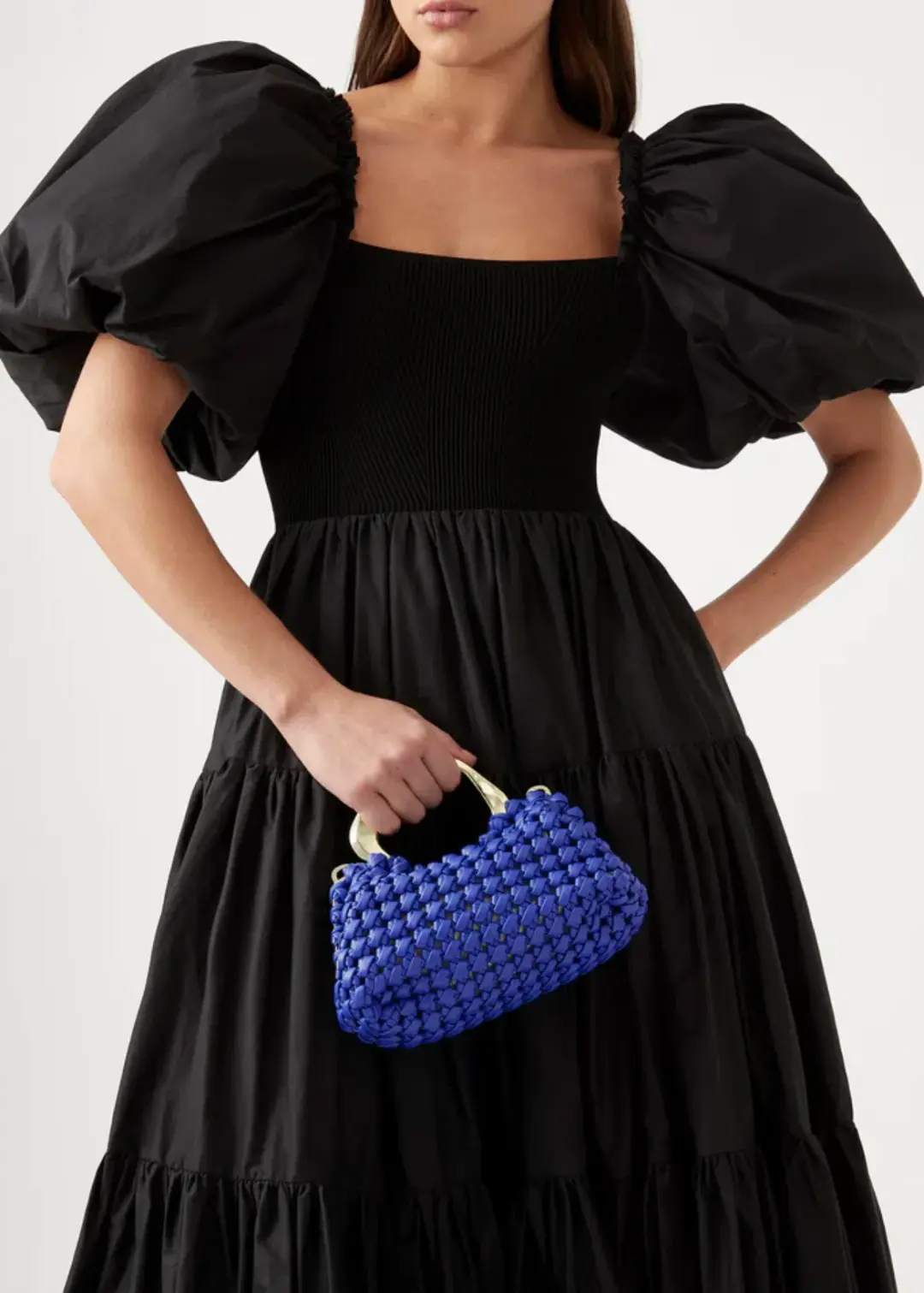 Aje Casa Puff Sleeve Midi Dress Black Size 10 for rent on The Volte - main image