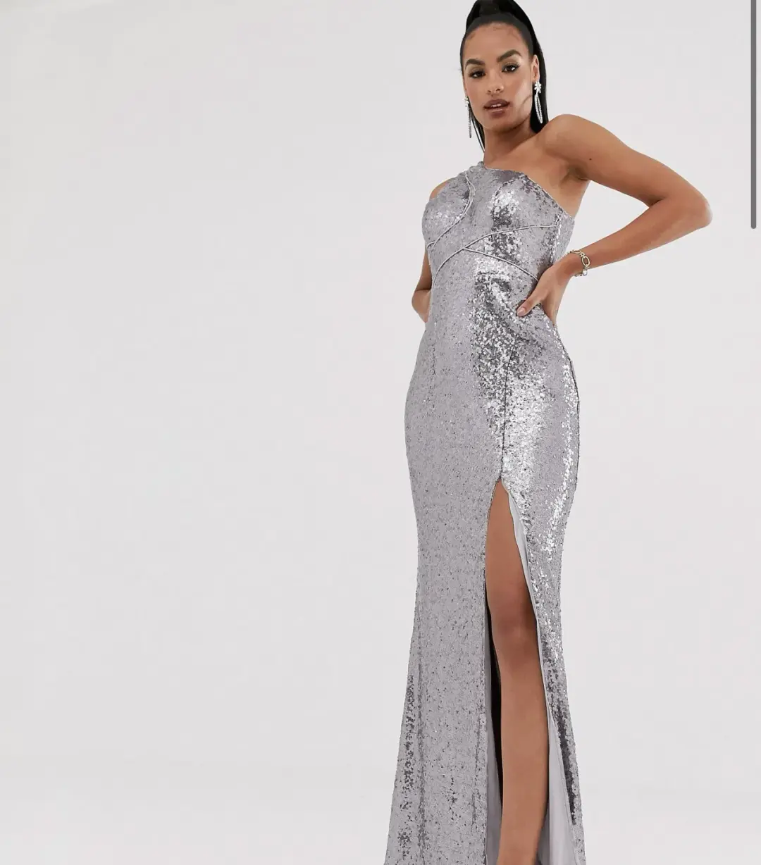 Bariano Silver Sequence Split Gown Silver Size AU 6 for rent on The Volte - main image