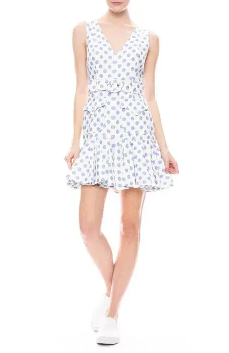 Zimmermann Super Eight Safari Mini Dress in White Linen/Blue Polka Dot Size 0 / AU 8 for rent on The Volte - main image