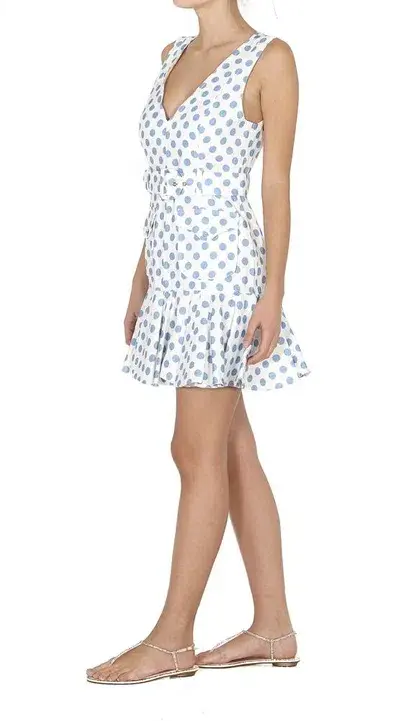 Zimmermann Super Eight Safari Mini Dress in White Linen/Blue Polka Dot Size 0 / AU 8 for rent on The Volte - main image