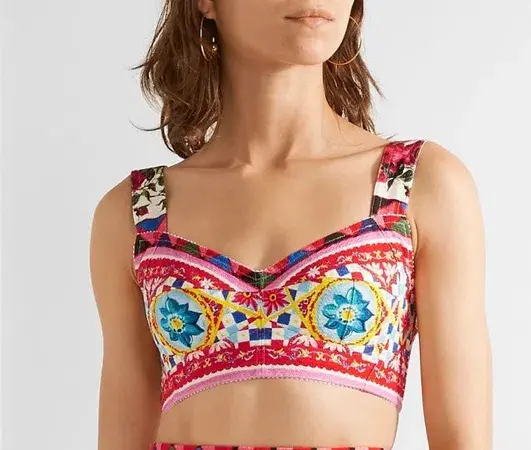 Dolce & Gabbana Mambo/Caretto Print Bra Top and A-Line Skirt Multi-colored Size 38 / AU 8 for rent on The Volte - main image