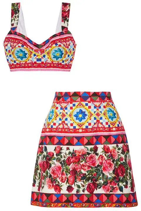 Dolce & Gabbana Mambo/Caretto Print Bra Top and A-Line Skirt Multi-colored Size 38 / AU 8 for rent on The Volte - main image