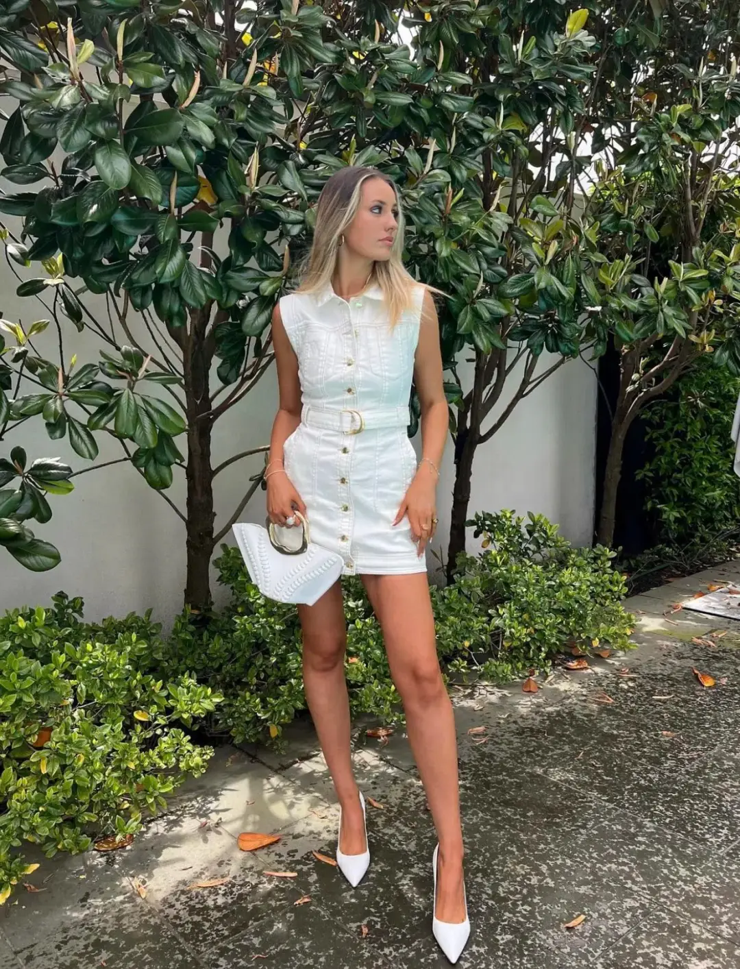 Aje Darcie Denim Mini Dress White Size AU 10 for rent on The Volte - main image