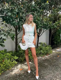 Aje Darcie Denim Mini Dress White Size AU 10 for rent on The Volte - image 1