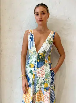 By Nicola Wavy Maxi Dress in Lemon Patchwork Multi-Colored Size AU 10 for rent on The Volte - image 5