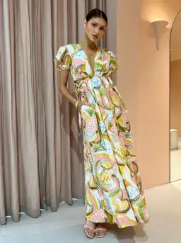 By Nicola Ahoy Plunge Neckline Maxi Dress in Swirl Check Multi-Colored Size AU 10 for rent on The Volte - image 1