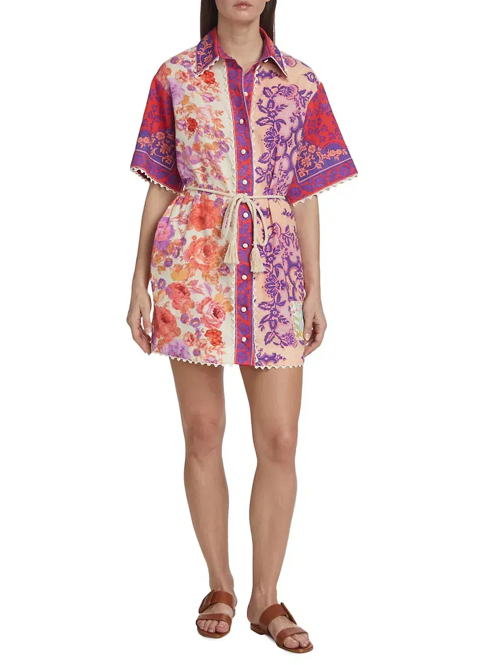 Zimmermann Raie Trimmed Shirt Mini Dress Multi Floral Size 1 / AU 10 for rent on The Volte - main image