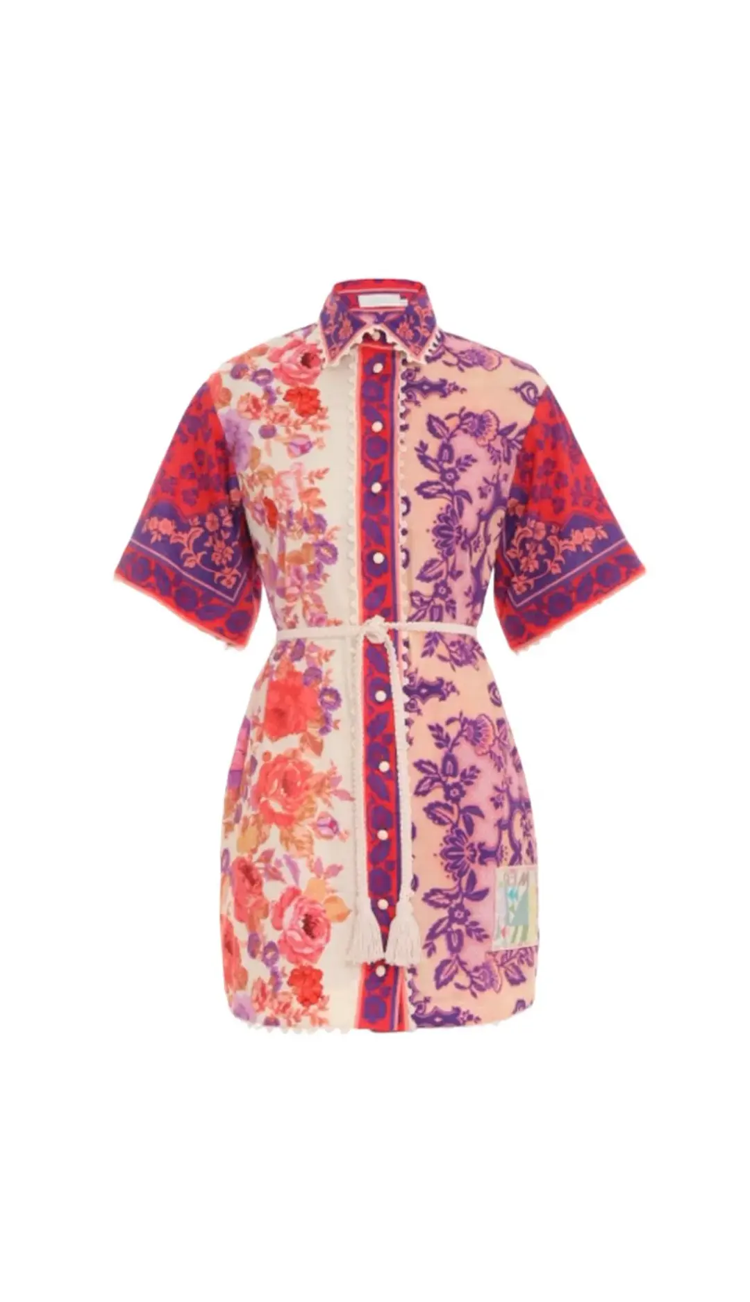 Zimmermann Raie Trimmed Shirt Mini Dress Multi Floral Size 1 / AU 10 for rent on The Volte - main image