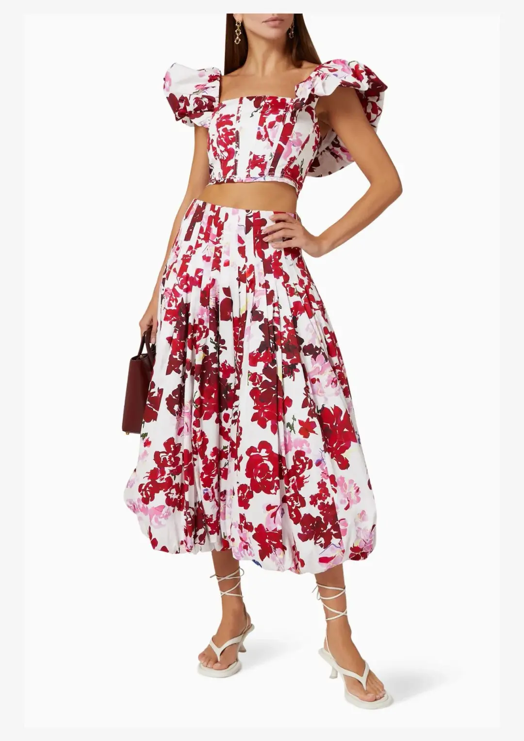 Aje Margot Bubble Sleeve Top & Cherie Bubble Midi Skirt Set Roses of Provence Floral Print Size AU 16 for rent on The Volte - main image