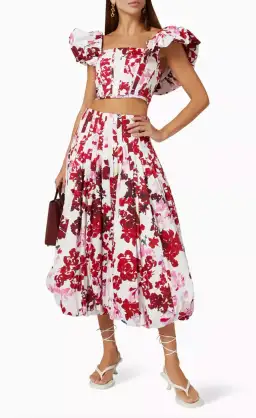 Aje Margot Bubble Sleeve Top & Cherie Bubble Midi Skirt Set Roses of Provence Floral Print Size AU 16 for rent on The Volte - image 5