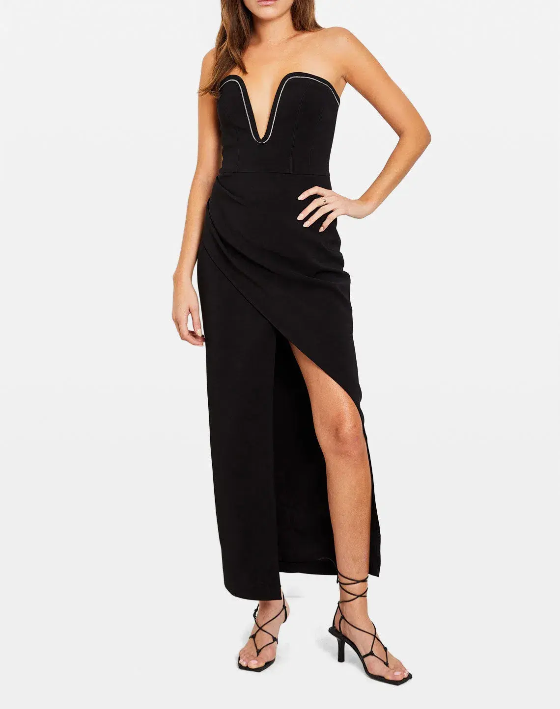 Manning Cartell Strapless Plunging Neckline Gown Black Size 6 - Image 1
