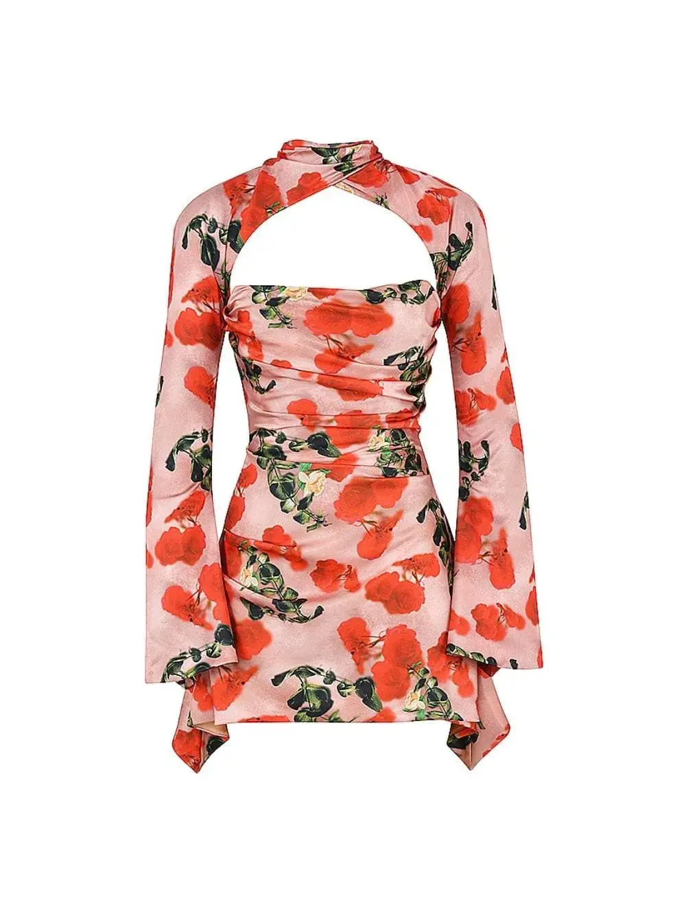 House of CB Toira Draped Corset Mini Dress Rose Print Size 4 for rent on The Volte - main image