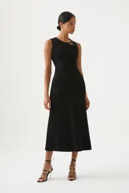 Aje Crescent Knit Midi Dress Black Size AU 12