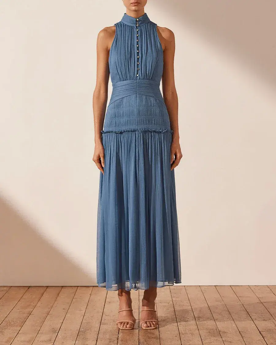 Shona Joy Noemi Sleeveless Button Up Midi Dress Blue Size 10 - Image 1