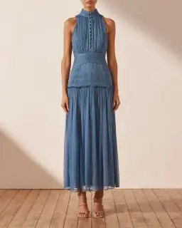 Shona Joy Noemi Sleeveless Button Up Midi Dress Blue Size 10