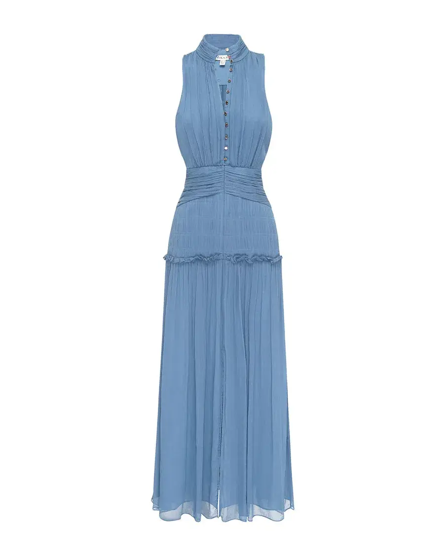 Shona Joy Noemi Sleeveless Button Up Midi Dress Blue Size 10 - Image 5