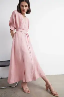 Aje Ennoble Midi Dress Pink Size 6 for rent on The Volte - image 1