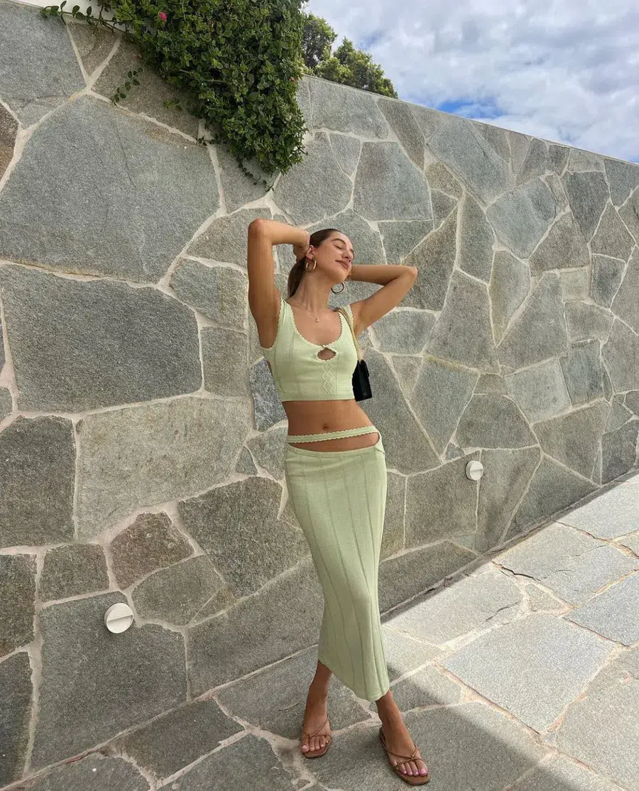 Amiss The Label Joanne Top and Skirt Set Green Size 6 for rent on The Volte - main image