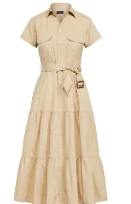 Ralph Lauren Belted Tiered Cotton Utility Midi Dress in Beige Size 6 for rent on The Volte - image 3