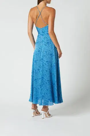 Scanlan Theodore Silk Tropical Strappy Dress Blue Size AU 10 - Image 2