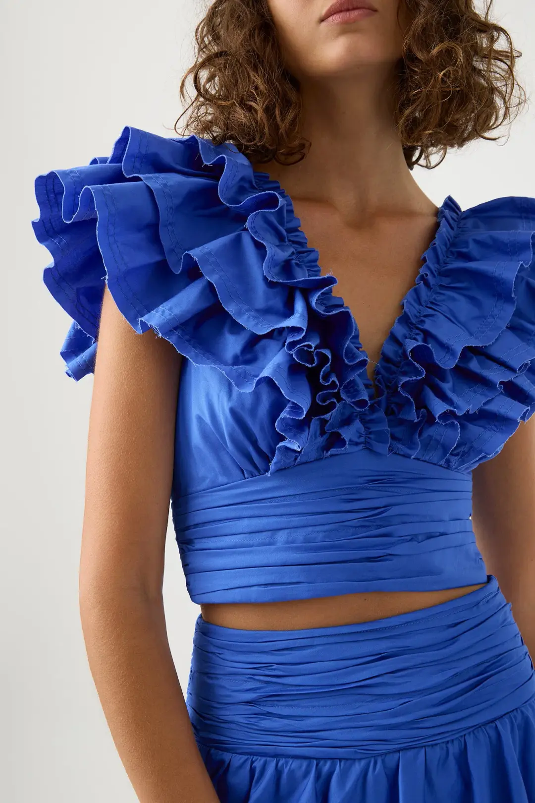 Aje Rhythmic Frill Bodice & Eleni Maxi Skirt Set Marine Blue Size 12 / L for rent on The Volte - main image
