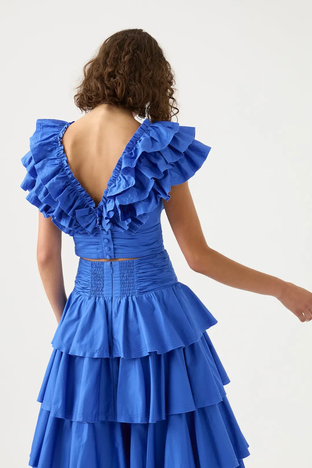 Aje Rhythmic Frill Bodice & Eleni Maxi Skirt Set Marine Blue Size 12 / L for rent on The Volte - main image