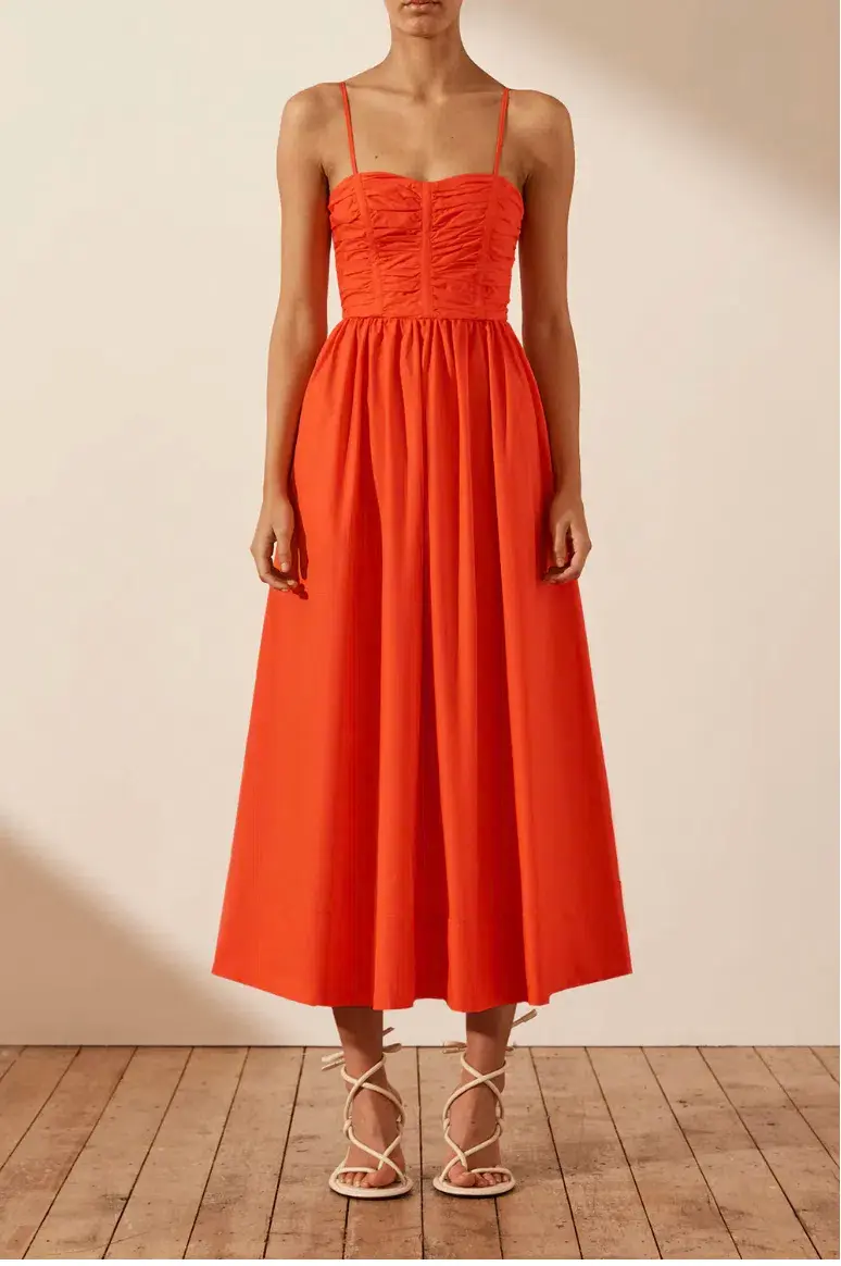 Shona Joy Kohala Ruched Panel Midi Dress in Hibiscus Size 8 for rent on The Volte - main image