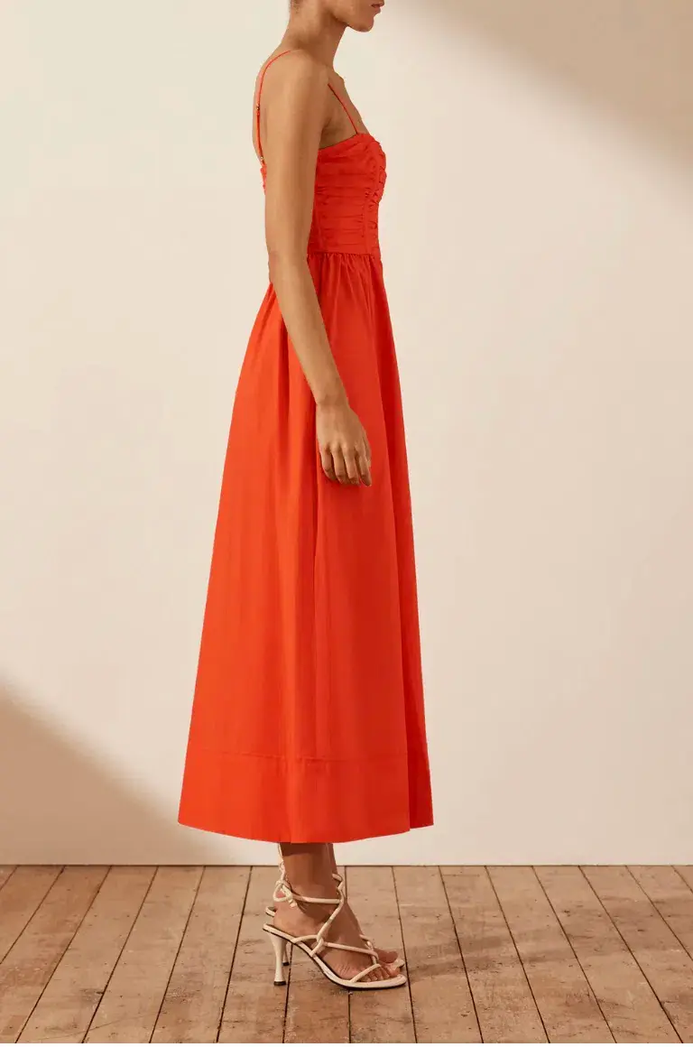 Shona Joy Kohala Ruched Panel Midi Dress in Hibiscus Size 8 for rent on The Volte - main image
