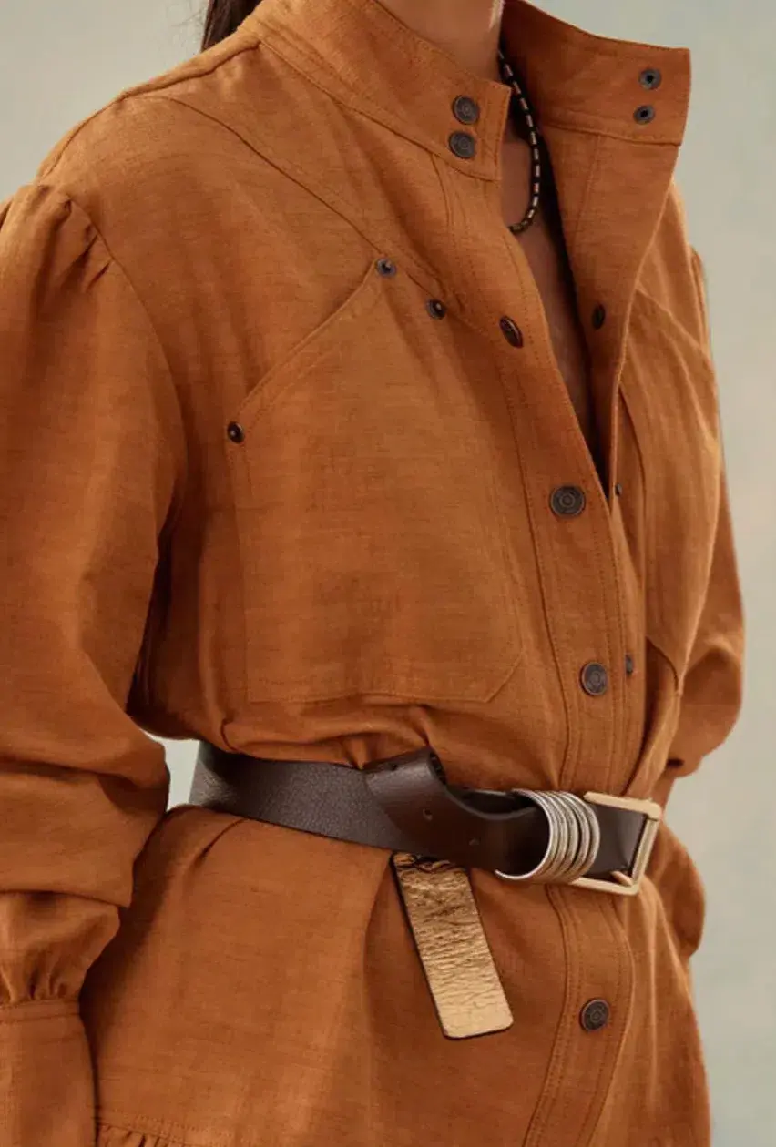 Shona Joy Priscila High Neck Utility Mini Dress Turmeric Size 6 for rent on The Volte - main image