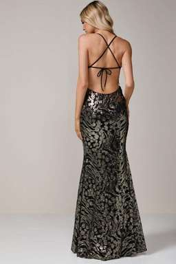 Ae’lkemi Plunge Backless Gown Black Print Size 8 for rent on The Volte - image 2