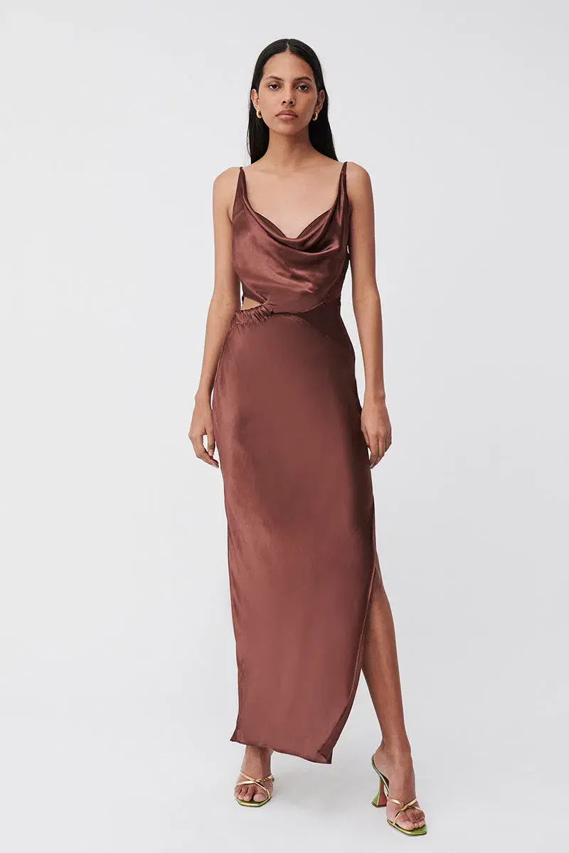 Suboo Tate Twist Front Cowl Maxi Dress Chocolate Size XS / AU 6 for rent on The Volte - main image