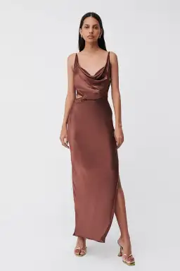 Suboo Tate Twist Front Cowl Maxi Dress Chocolate Size XS / AU 6 for rent on The Volte - image 1