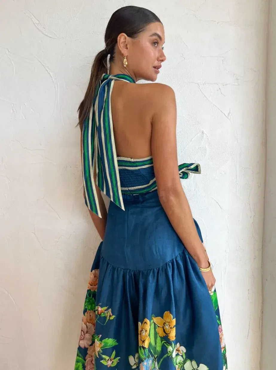 Alemais Lyla Halter Midi Dress in Royal Blue Cutout Size AU 12 for rent on The Volte - main image