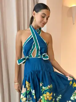 Alemais Lyla Halter Midi Dress in Royal Blue Cutout Size AU 12 for rent on The Volte - image 5