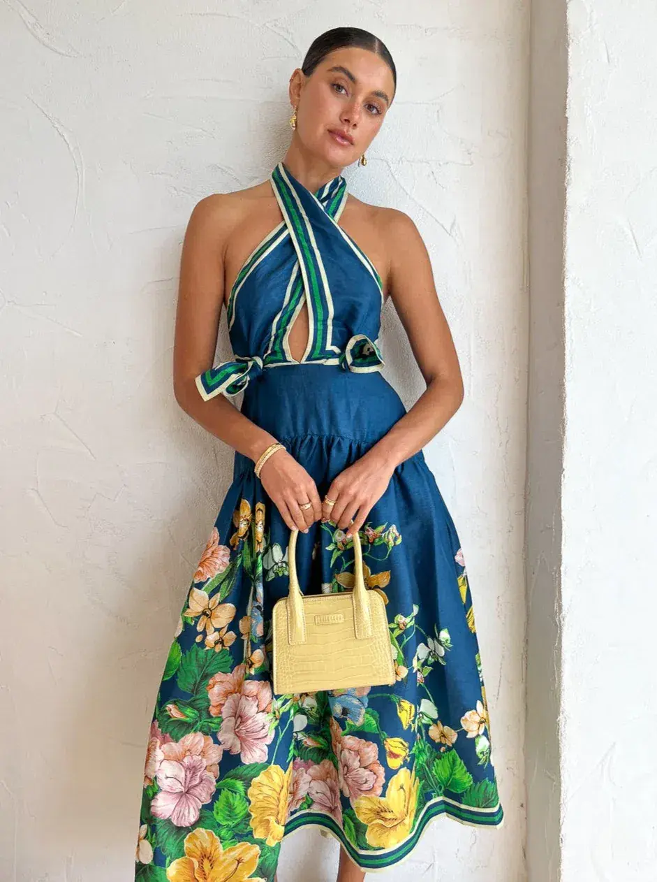 Alemais Lyla Halter Midi Dress in Royal Blue Cutout Size AU 12 for rent on The Volte - main image