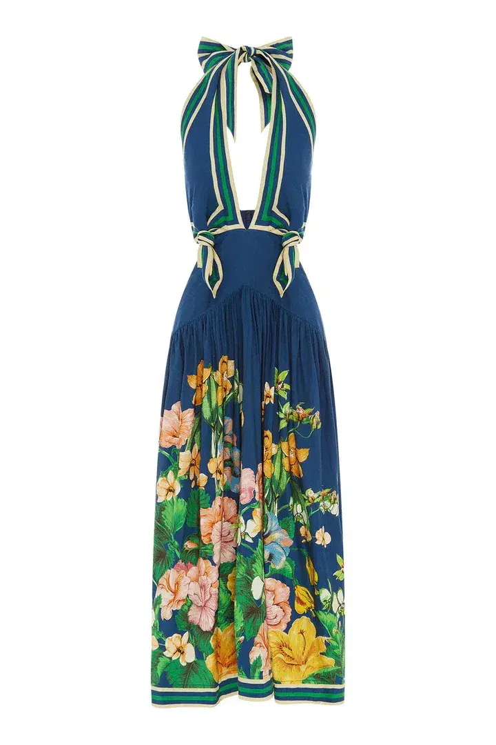Alemais Lyla Halter Midi Dress in Royal Blue Cutout Size AU 12 for rent on The Volte - main image
